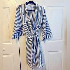 Vintage Christian Dior Monsieur short blue & white bathrobe pool robe men women.